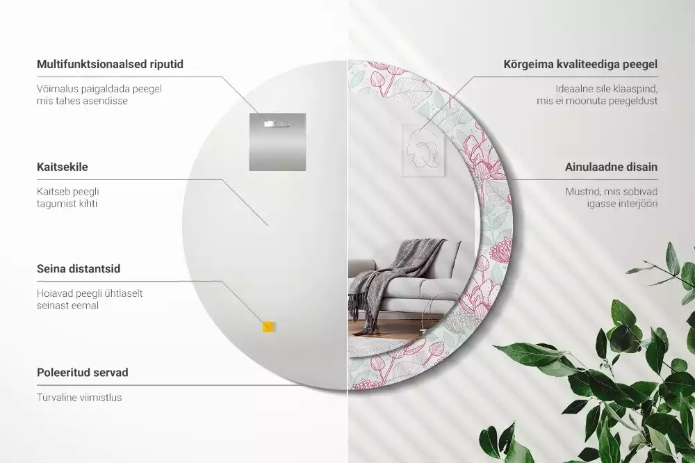 Bedrukte ronde spiegel Bloemen