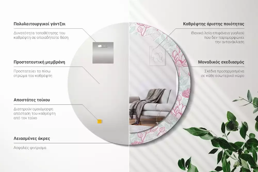 Bedrukte ronde spiegel Bloemen