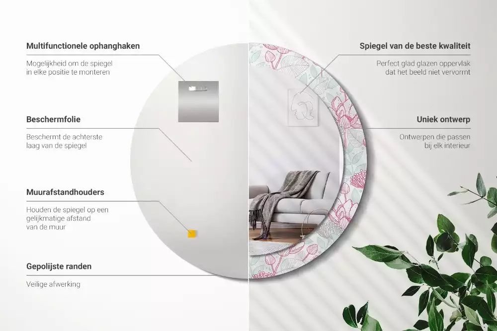 Bedrukte ronde spiegel Bloemen