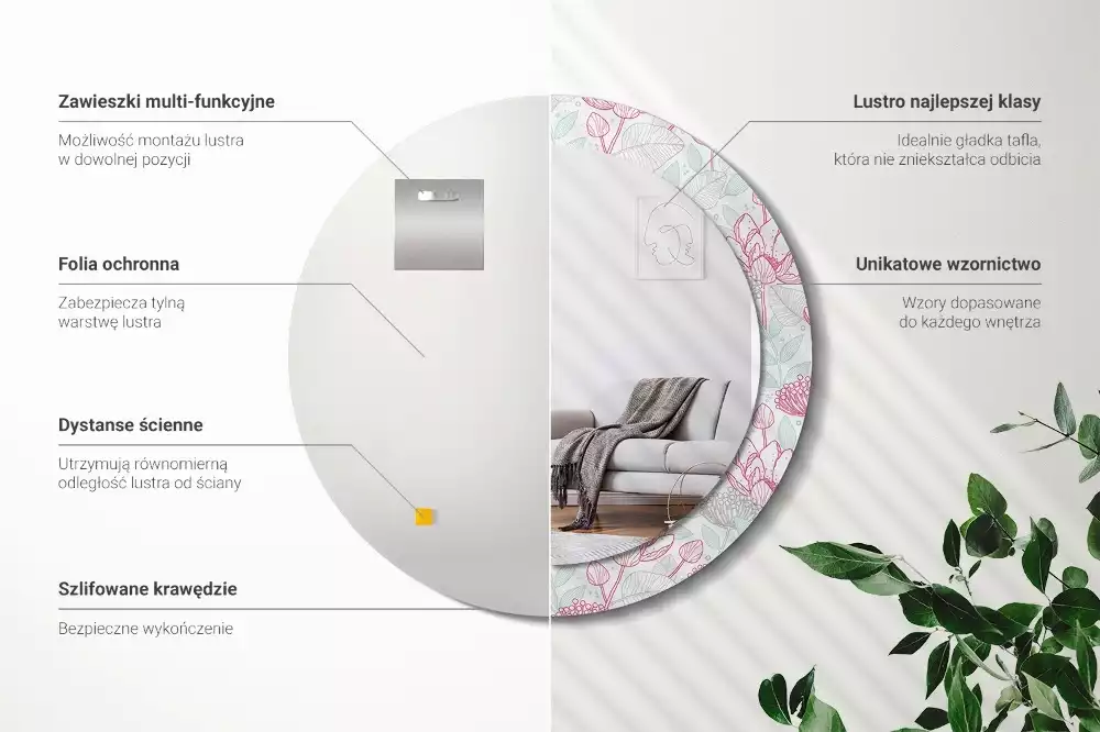 Bedrukte ronde spiegel Bloemen