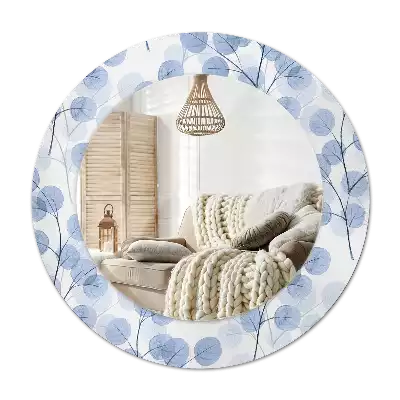 Ronde spiegel met bedrukte lijst Takken bladeren