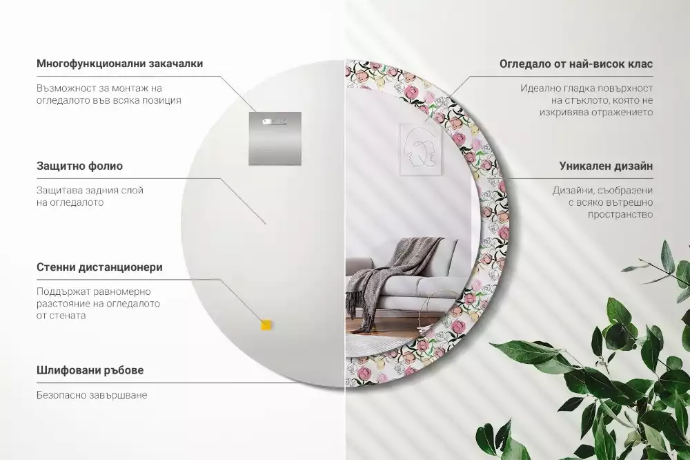 Bedrukte ronde spiegel Pioenroosknoppen