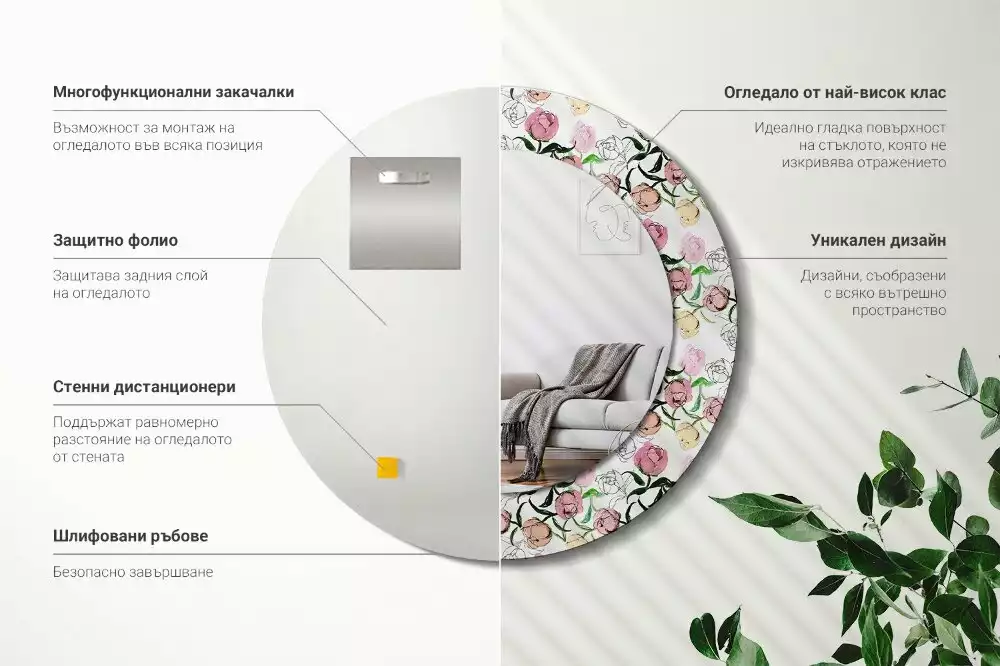 Bedrukte ronde spiegel Pioenroosknoppen