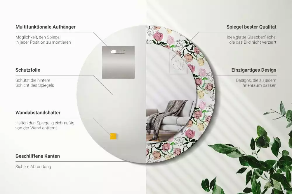 Bedrukte ronde spiegel Pioenroosknoppen