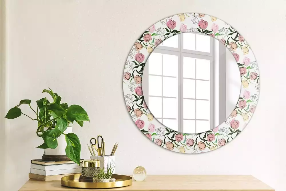 Bedrukte ronde spiegel Pioenroosknoppen