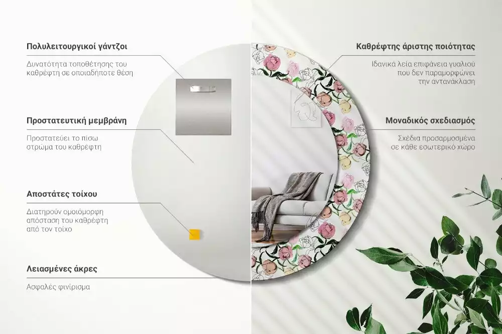 Bedrukte ronde spiegel Pioenroosknoppen