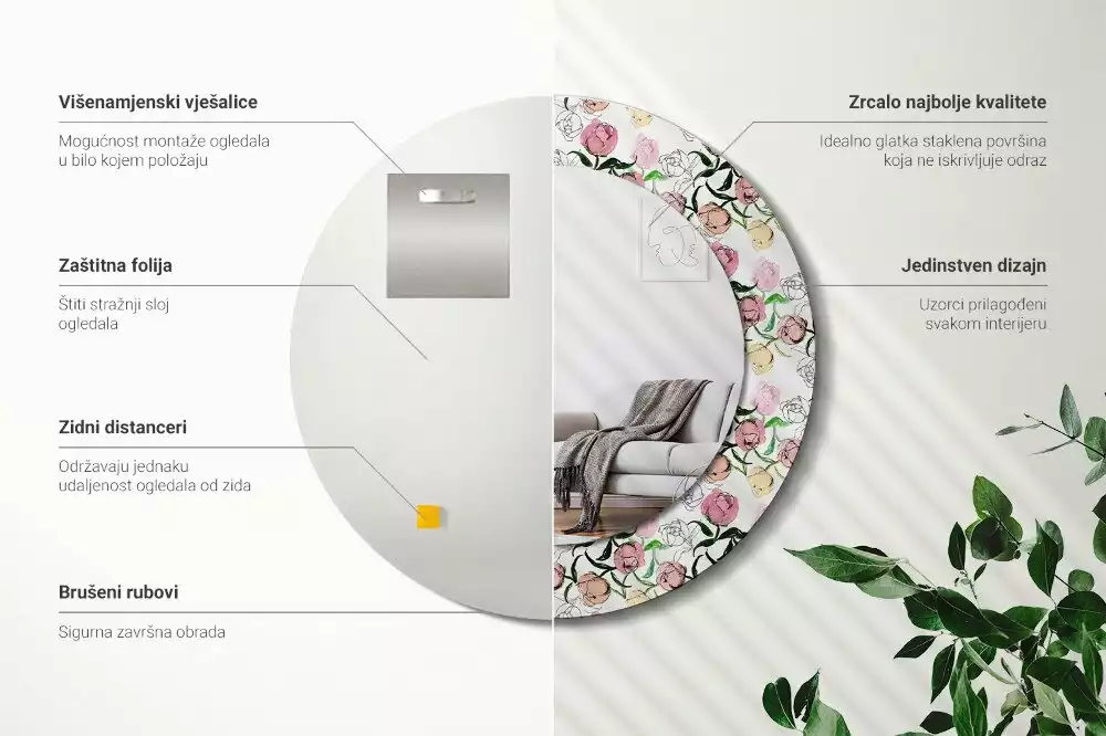 Bedrukte ronde spiegel Pioenroosknoppen