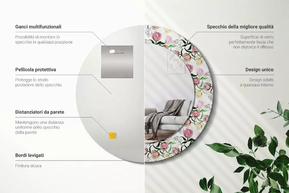 Bedrukte ronde spiegel Pioenroosknoppen