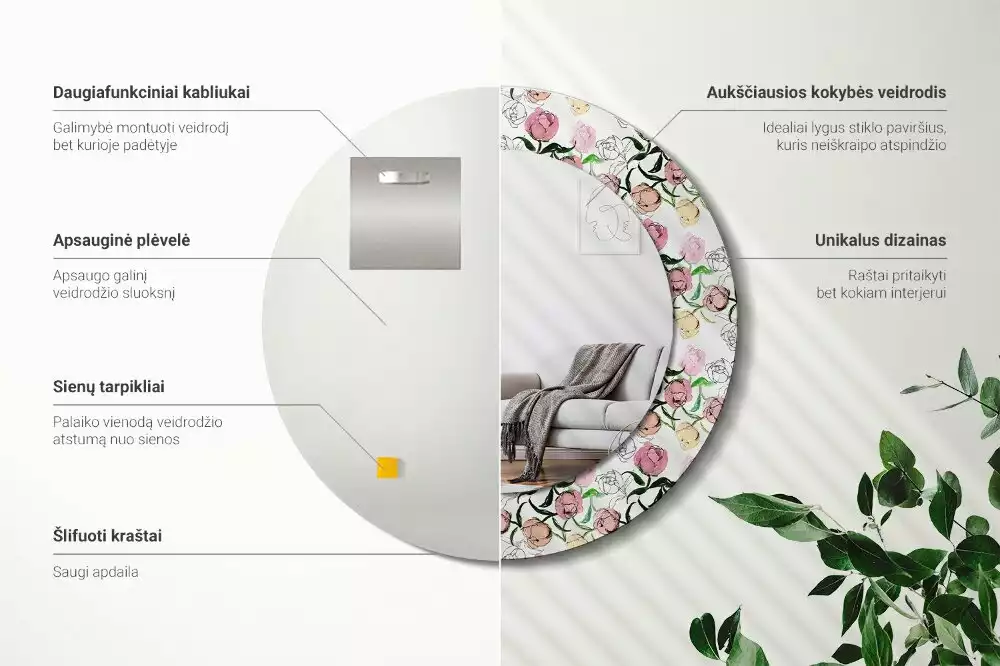 Bedrukte ronde spiegel Pioenroosknoppen