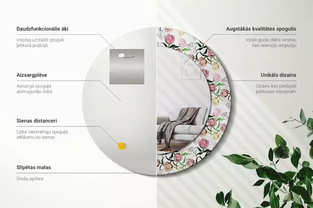 Bedrukte ronde spiegel Pioenroosknoppen