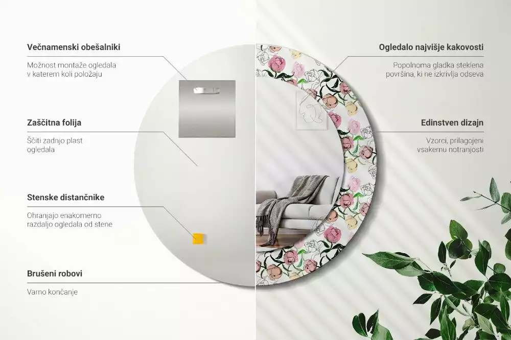Bedrukte ronde spiegel Pioenroosknoppen