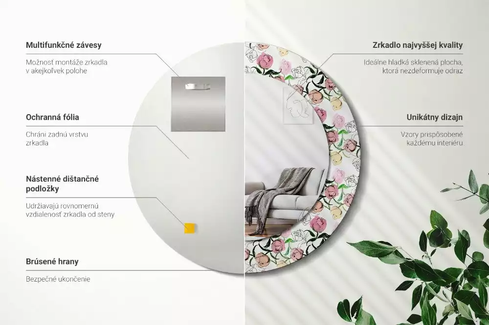 Bedrukte ronde spiegel Pioenroosknoppen