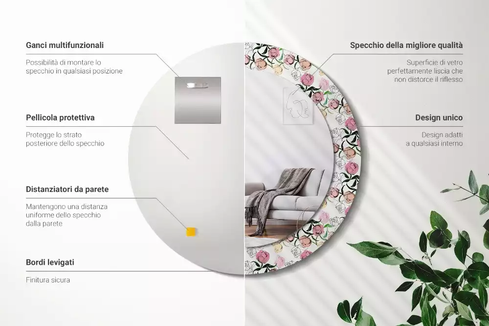 Bedrukte ronde spiegel Pioenroosknoppen