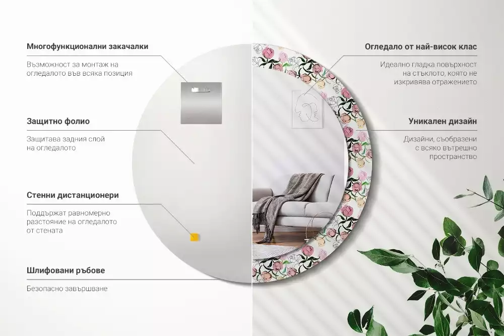 Bedrukte ronde spiegel Pioenroosknoppen