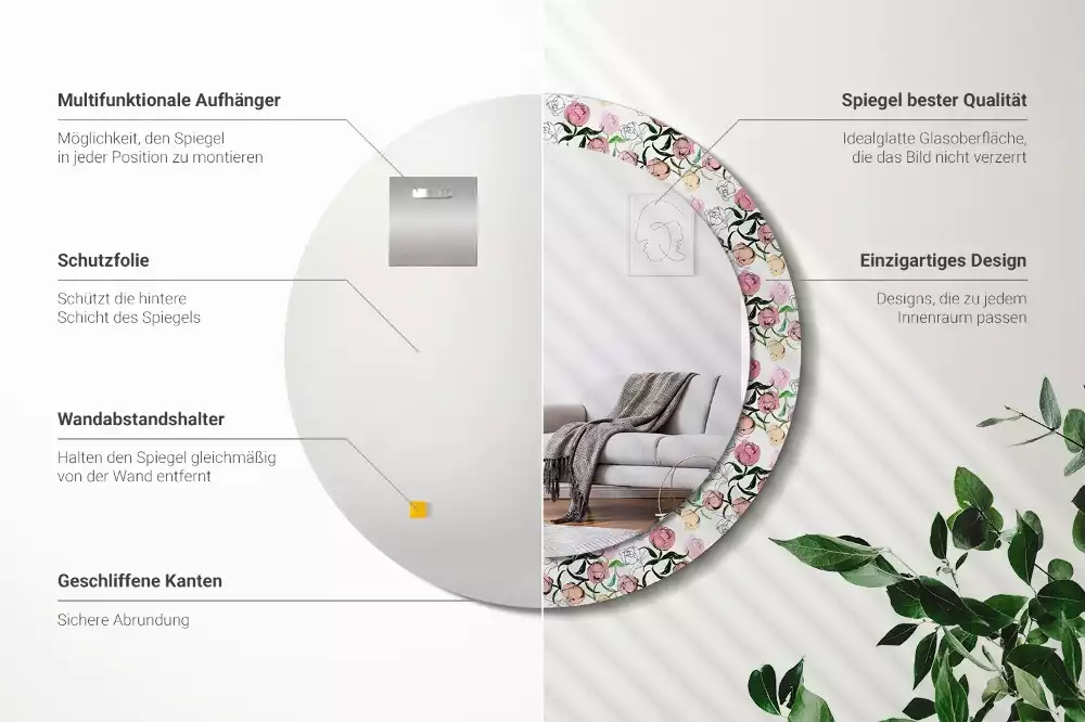 Bedrukte ronde spiegel Pioenroosknoppen