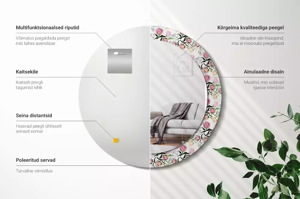 Bedrukte ronde spiegel Pioenroosknoppen