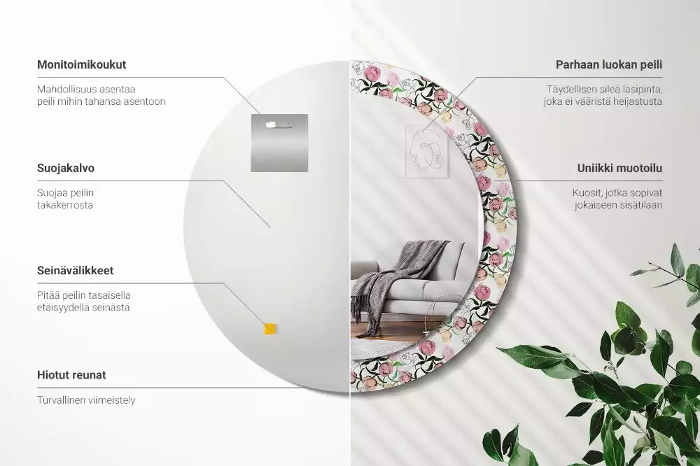 Bedrukte ronde spiegel Pioenroosknoppen