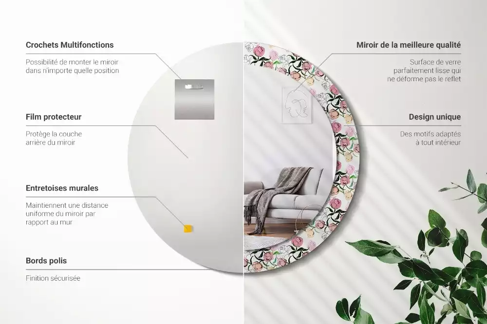 Bedrukte ronde spiegel Pioenroosknoppen