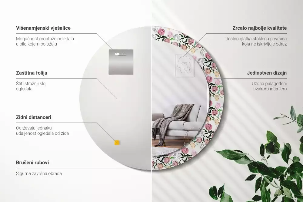 Bedrukte ronde spiegel Pioenroosknoppen