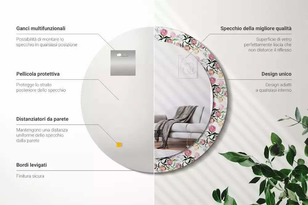 Bedrukte ronde spiegel Pioenroosknoppen