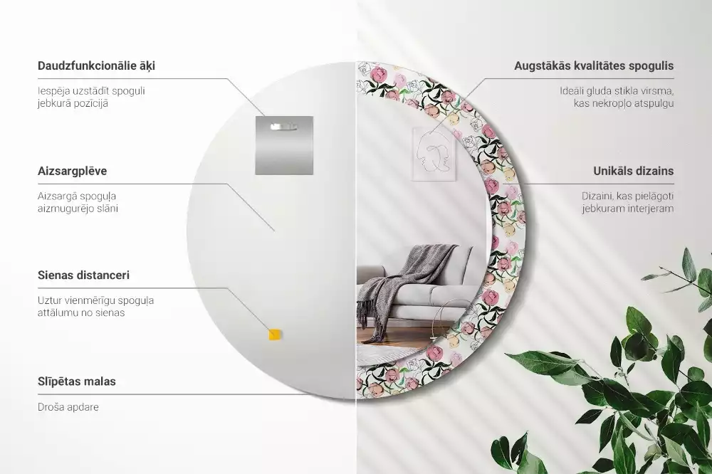 Bedrukte ronde spiegel Pioenroosknoppen