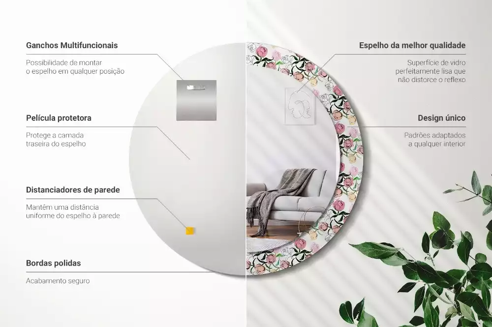 Bedrukte ronde spiegel Pioenroosknoppen