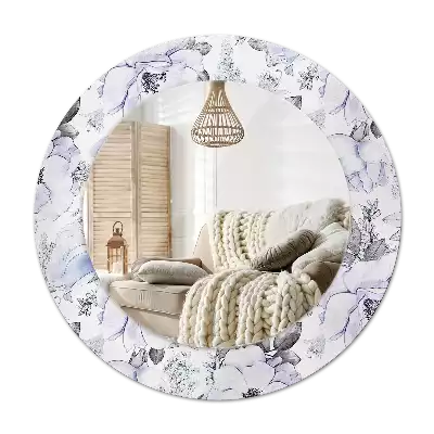 Ronde spiegel met bedrukte lijst Blauwe rozen