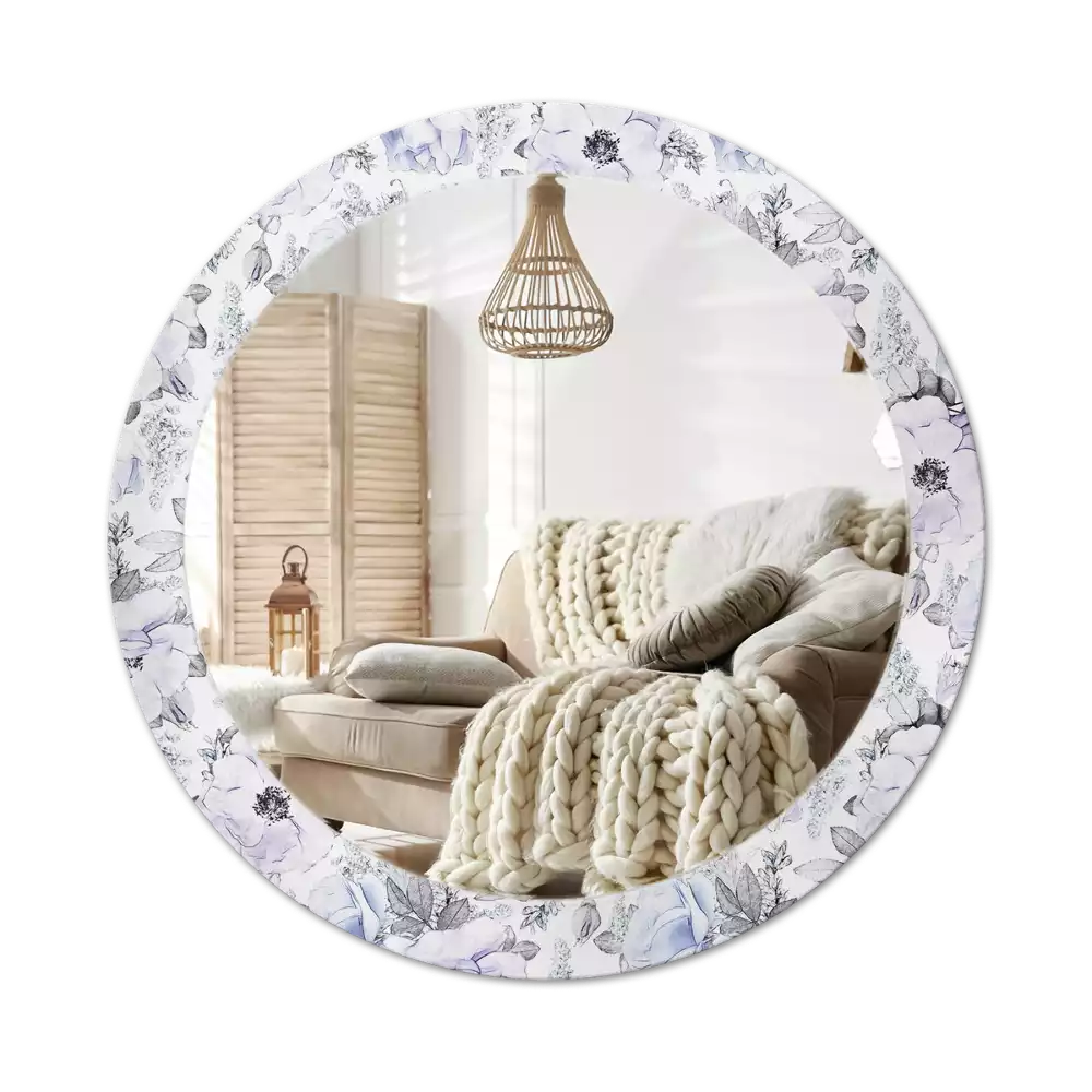 Ronde spiegel met bedrukte lijst Blauwe rozen