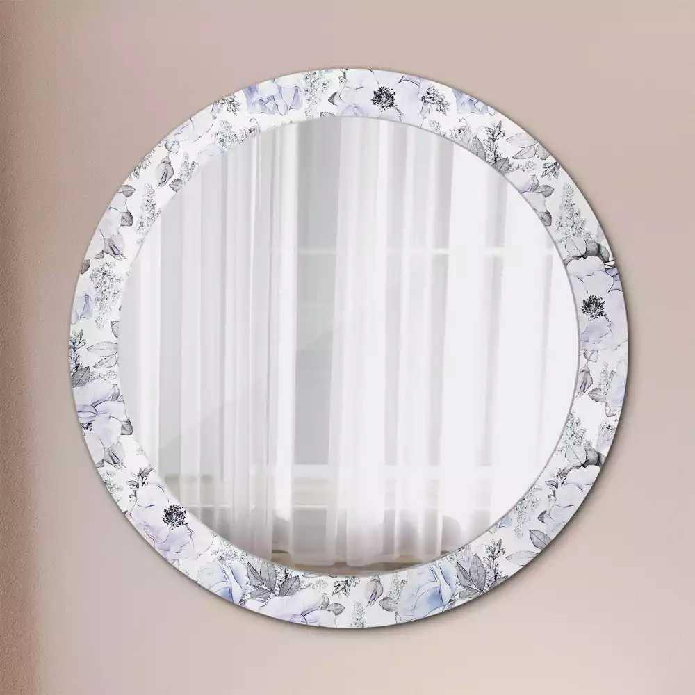 Ronde spiegel met bedrukte lijst Blauwe rozen