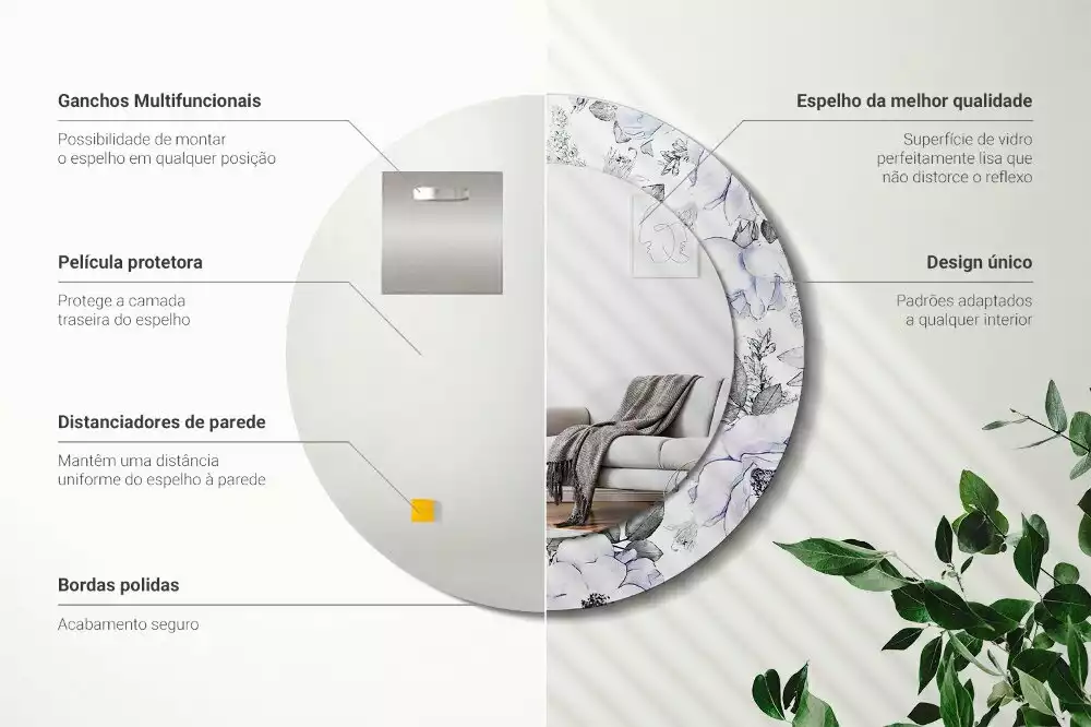 Ronde spiegel met bedrukte lijst Blauwe rozen