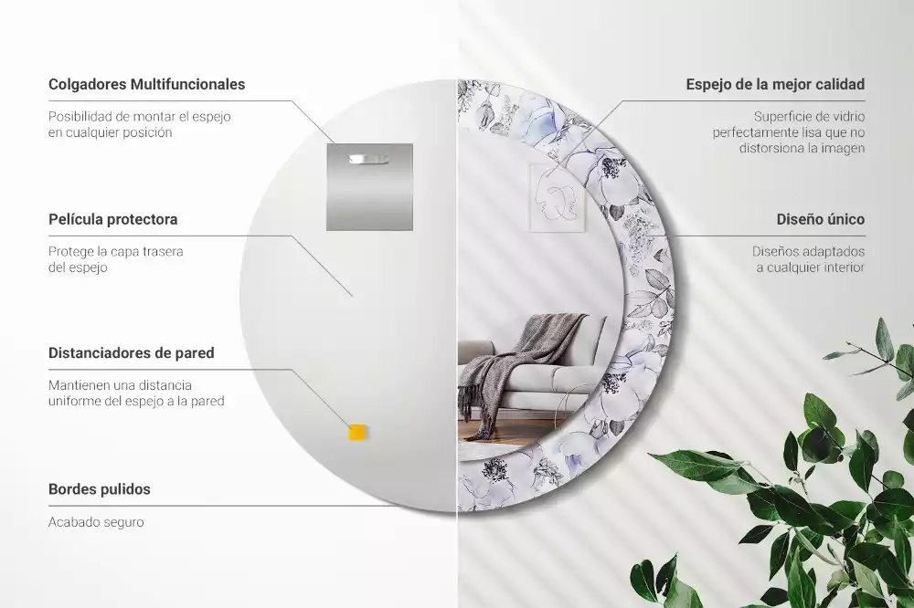 Ronde spiegel met bedrukte lijst Blauwe rozen