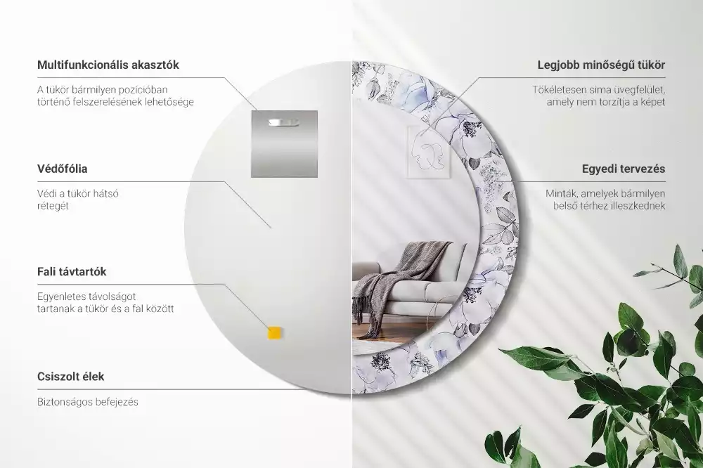 Ronde spiegel met bedrukte lijst Blauwe rozen