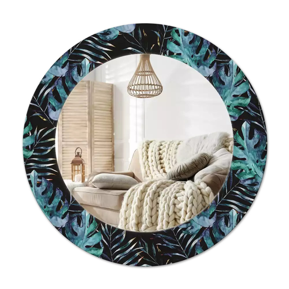 Ronde spiegel met decoratie Exotische bladeren