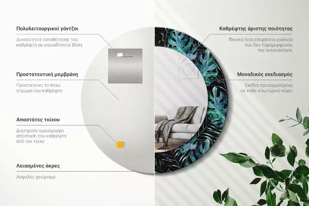 Ronde spiegel met decoratie Exotische bladeren