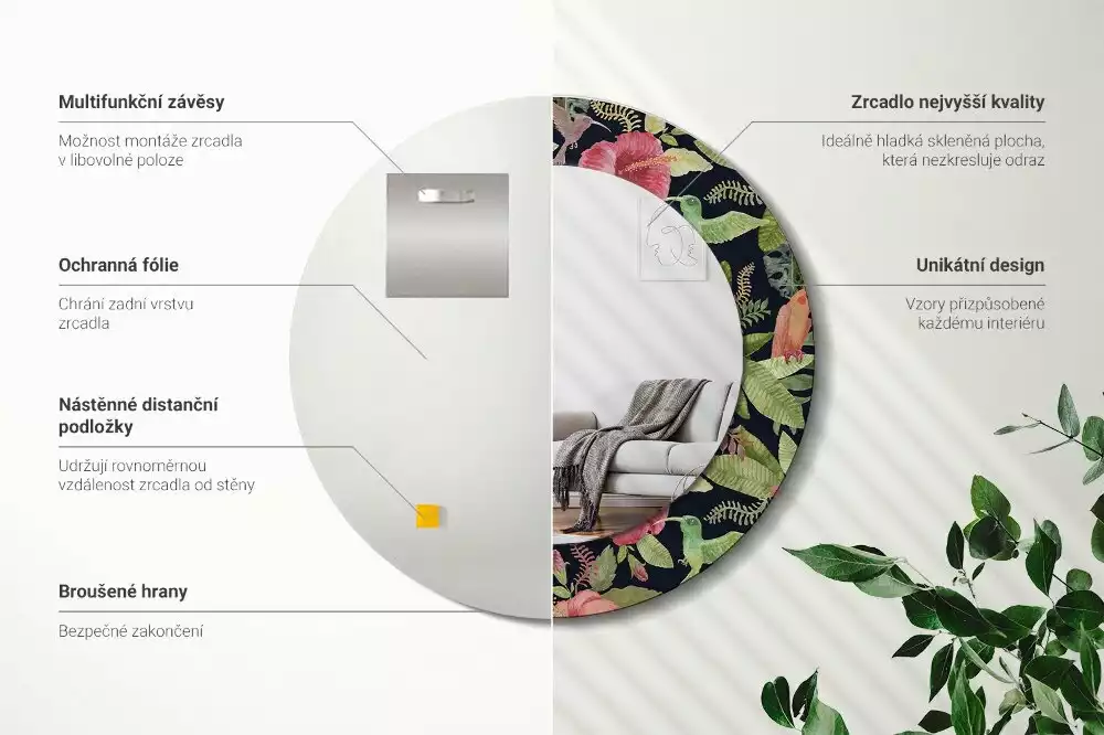 Bedrukte ronde spiegel Hibiscusbloemen