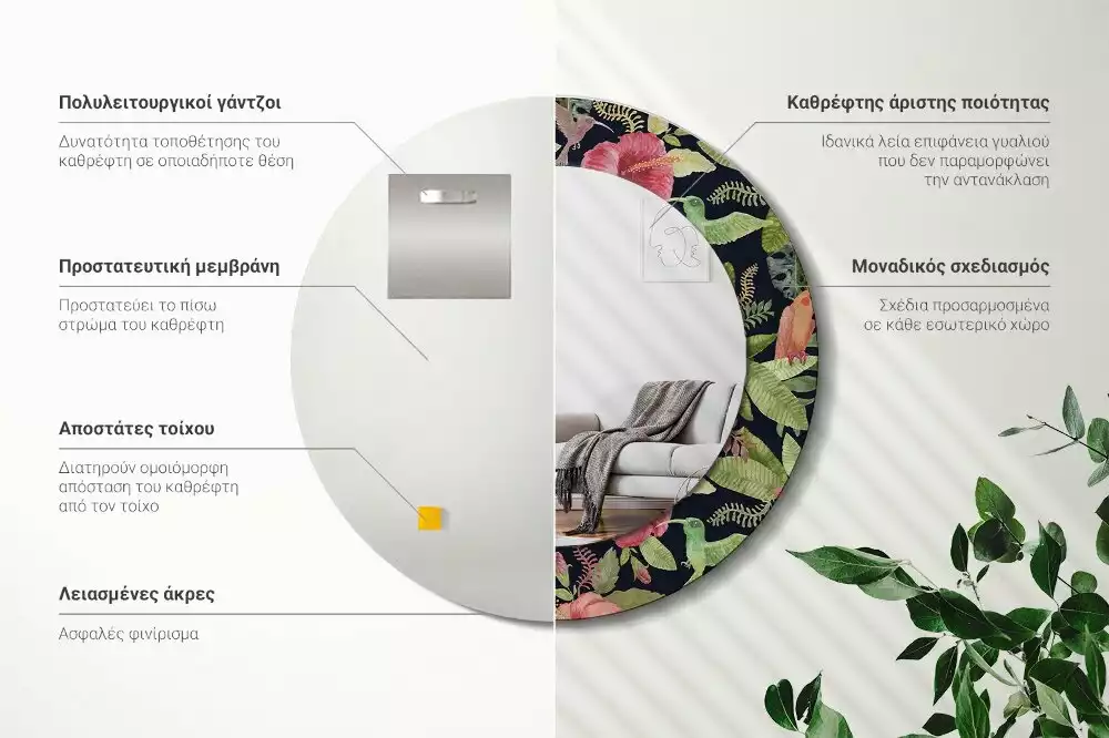 Bedrukte ronde spiegel Hibiscusbloemen