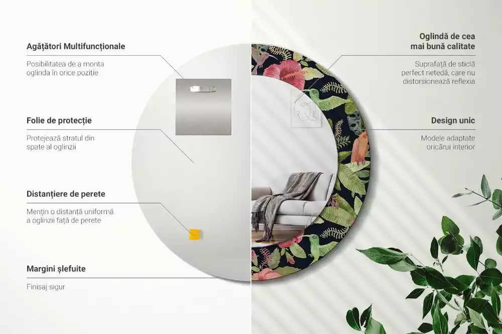 Bedrukte ronde spiegel Hibiscusbloemen