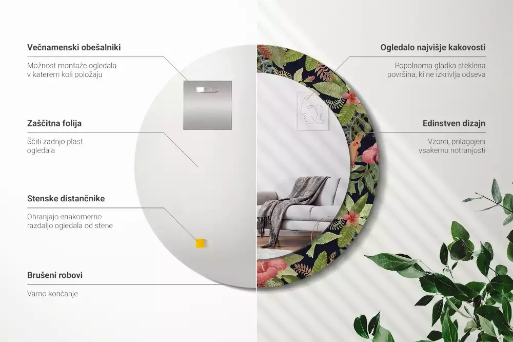 Bedrukte ronde spiegel Hibiscusbloemen