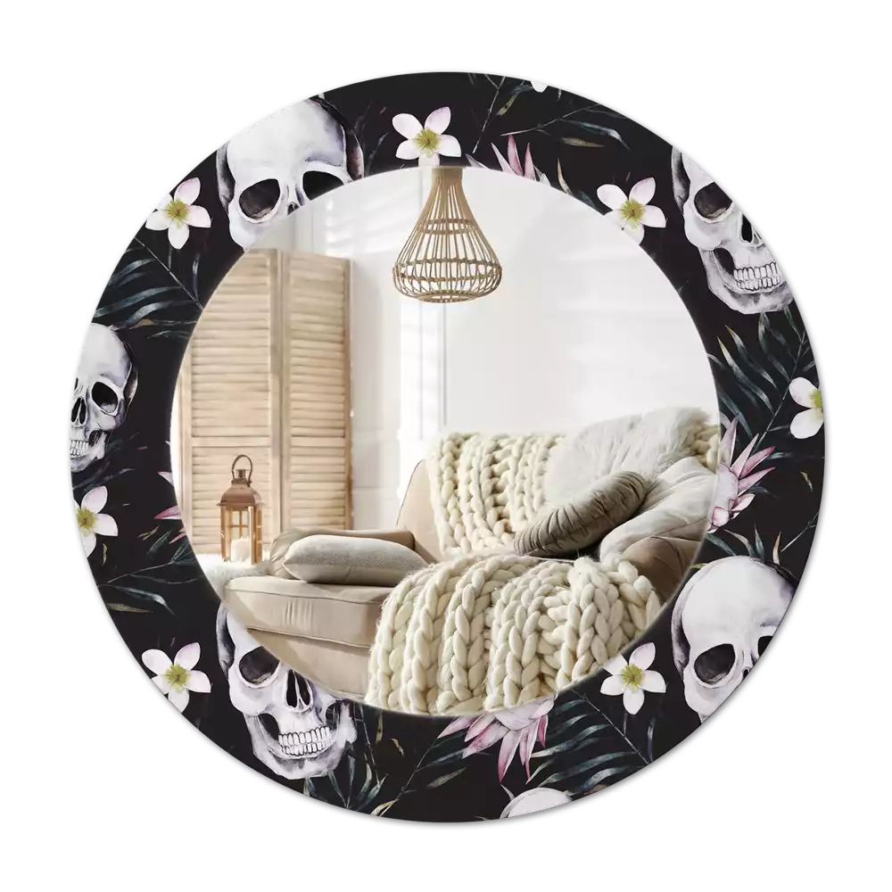 Ronde spiegel met decoratie Schedelbloemen