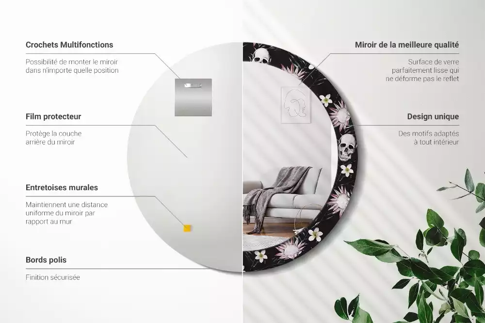 Ronde spiegel met decoratie Schedelbloemen