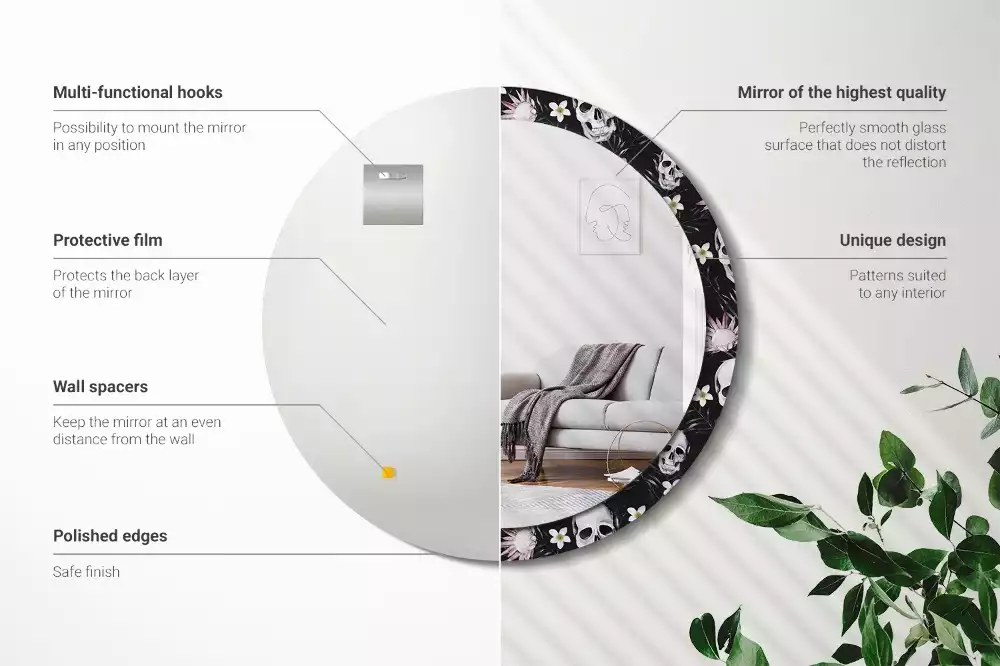 Ronde spiegel met decoratie Schedelbloemen