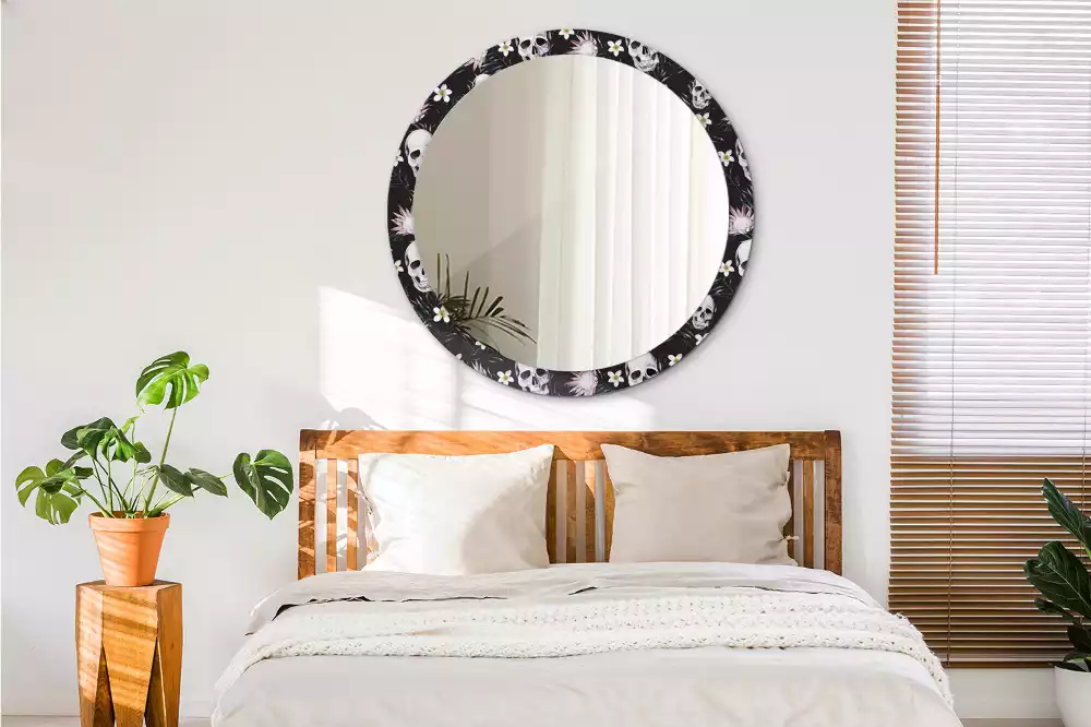 Ronde spiegel met decoratie Schedelbloemen