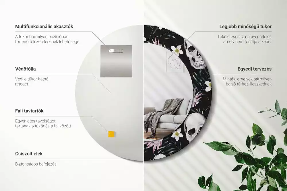 Ronde spiegel met decoratie Schedelbloemen