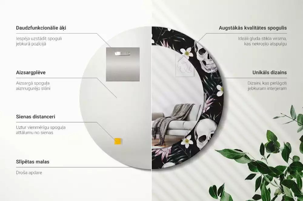 Ronde spiegel met decoratie Schedelbloemen