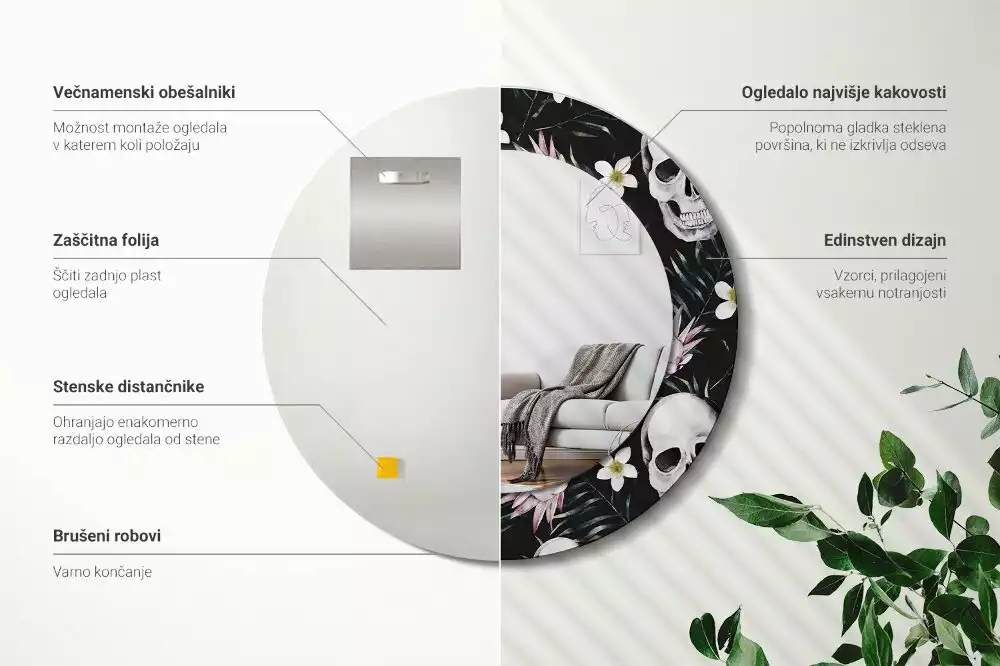 Ronde spiegel met decoratie Schedelbloemen