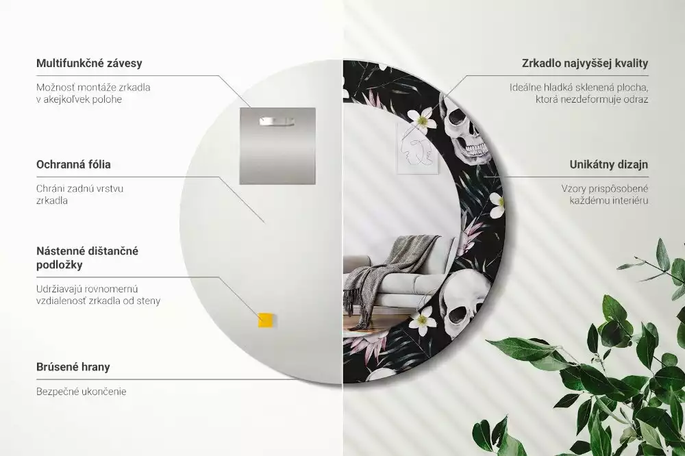 Ronde spiegel met decoratie Schedelbloemen