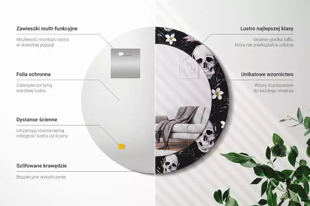 Ronde spiegel met decoratie Schedelbloemen