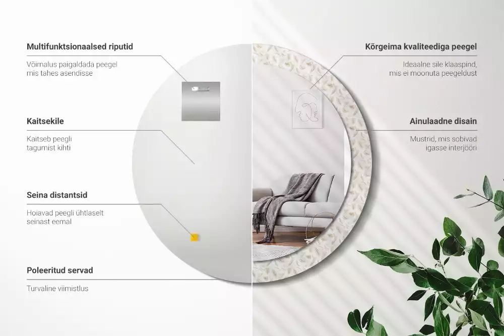 Bedrukte ronde spiegel Vogelveren