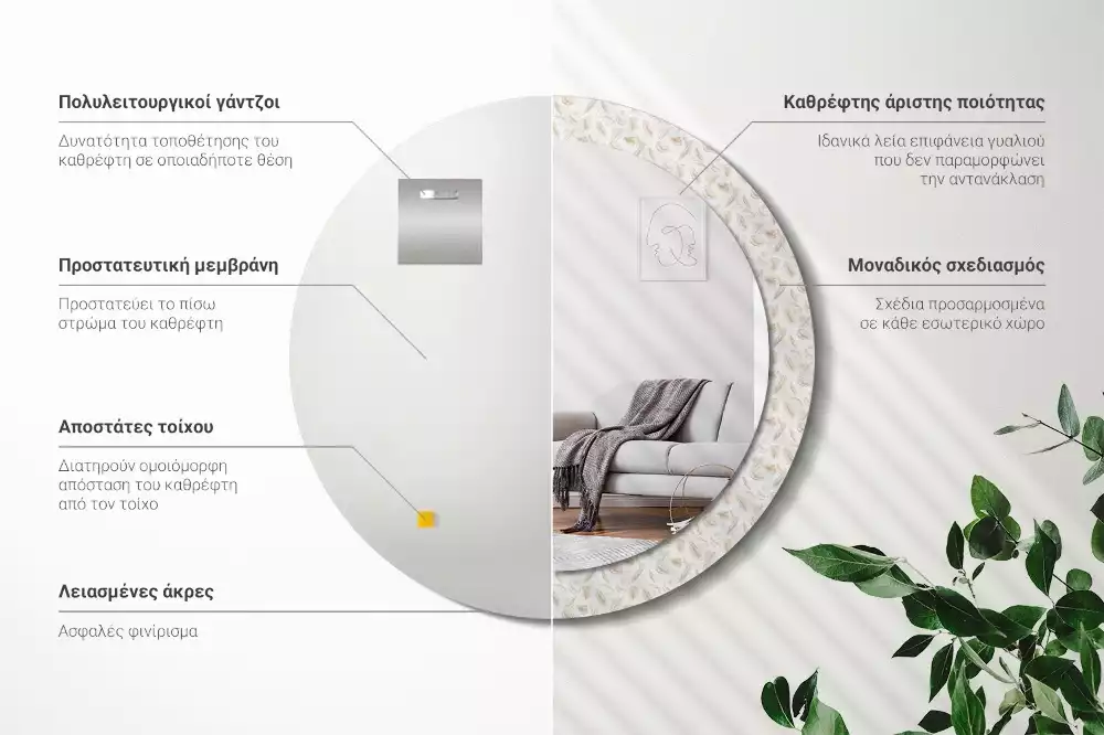 Bedrukte ronde spiegel Vogelveren