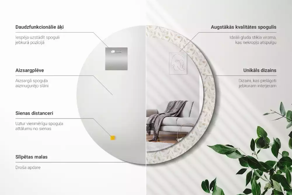 Bedrukte ronde spiegel Vogelveren